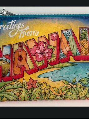 Brighton Collectible  "Greetings From" Hawaii postcard-themed zipper pouch